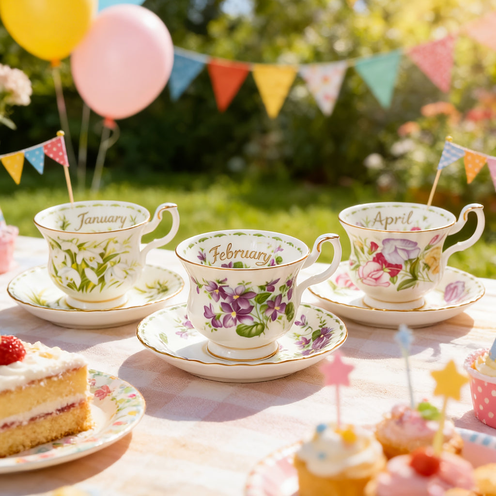 1pc Elegant Twelve Months Flower Tea Cup & Saucer, 6oz Vintage Bone China Coffee Cup & Saucer, Easy to Clean – Perfect for Afternoon Tea Parties, Birthday Parties, Birthday Gifts, Valentine‘s Day Gifts