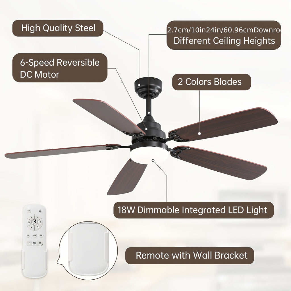 Sofucor 42/52 Inch Remote Ceiling Fan with Light, 6 Wind Speed 3 Color 3 Timer Settings, Low Profile Flush Mount Fan Light, Quiet Reversible DC Motor, Dual Color Blades, Includes 3 Downrods for High Ceilings