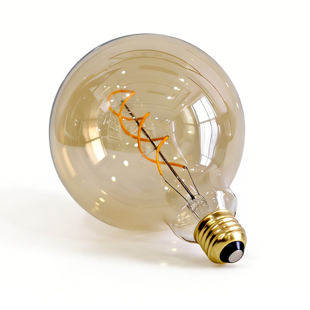 1-pack, vintage Edison LED bulb, large globe G40 spiral LED filament bulb, 2300 Kelvin warm light, 4 watt dimmable, 120V E26 decorative bulb, golden tint glass, globe bulb, amber glass bulb