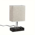 Large fabric table lamp, US standard, dual USB with AC 3-pin and 2-pin plug, with phone stand, with 3-color bulb