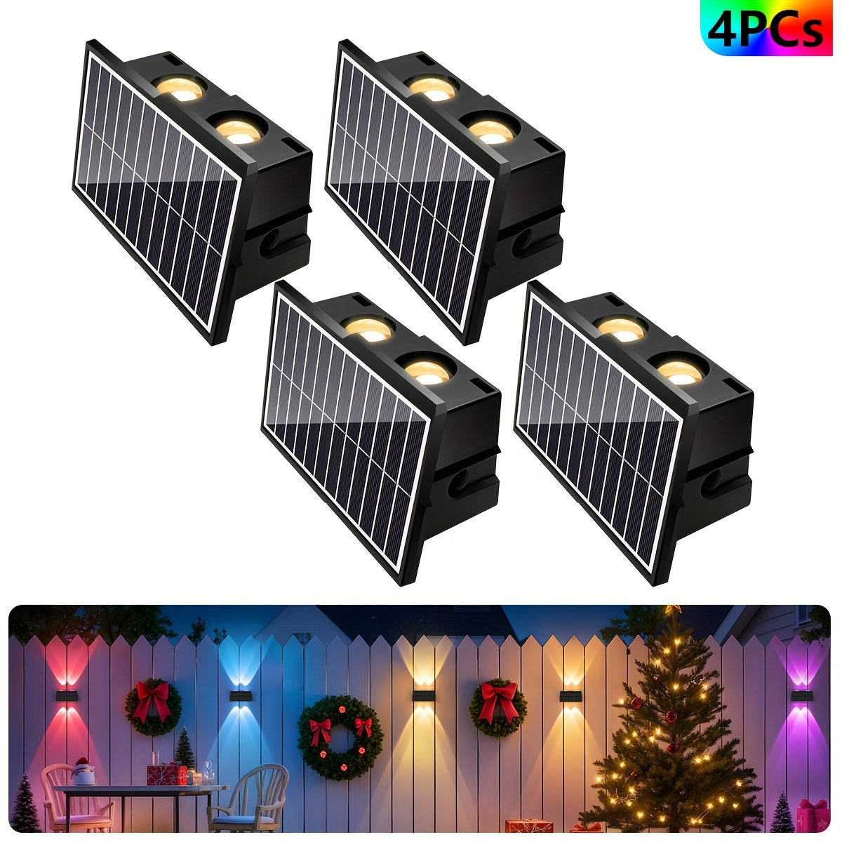 2/4-Piece - Solar Fence Light, Solar Up and Down Light, Wall Washer Light, Solar Outdoor Light, Adjustable RGB Solar Light, Bright Solar Garden Light, Suitable for Outdoor Courtyard, Garden, Patio, Yard, Fence, Alley, Decoration