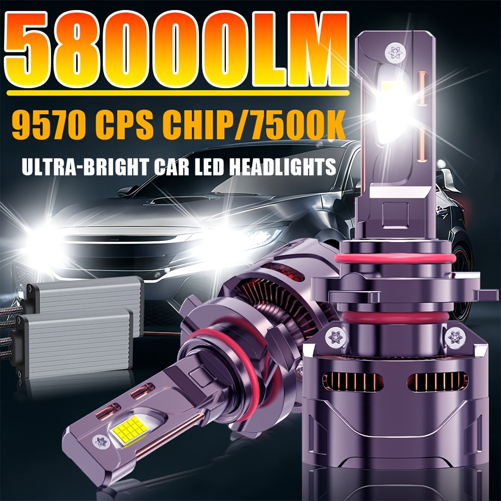 2PCS LED Car Headlights / Universal Fit, Compatible with H11/H4/H1/H7, 9005/9006/9012 - 58000LM, 7500K Cool White Light, Super Bright Chips, Plug-and-Play System, Built-in & External Driver, No Battery Included