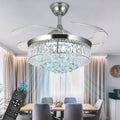 42 Inch Flush Mount Ceiling Fan with Light, Reversible Chandelier Design, for Bedroom and Living Room, 3 Color Options, 6 Speed Settings, Built-in Timer and Chandelier Function