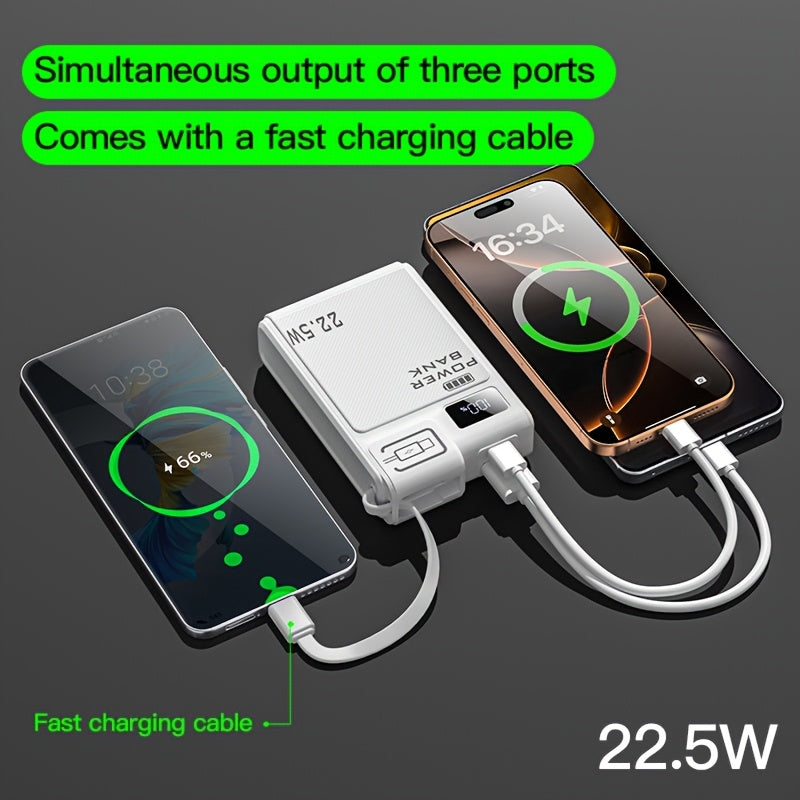 TQQDCI行動式充電寶10000mAh大容量手機充電器，支援PD-C22.5W雙向快充，內建Type-C快充線，適用於iPhone系列及三星系列手機，返校季必備，節日好禮，復活節贈禮