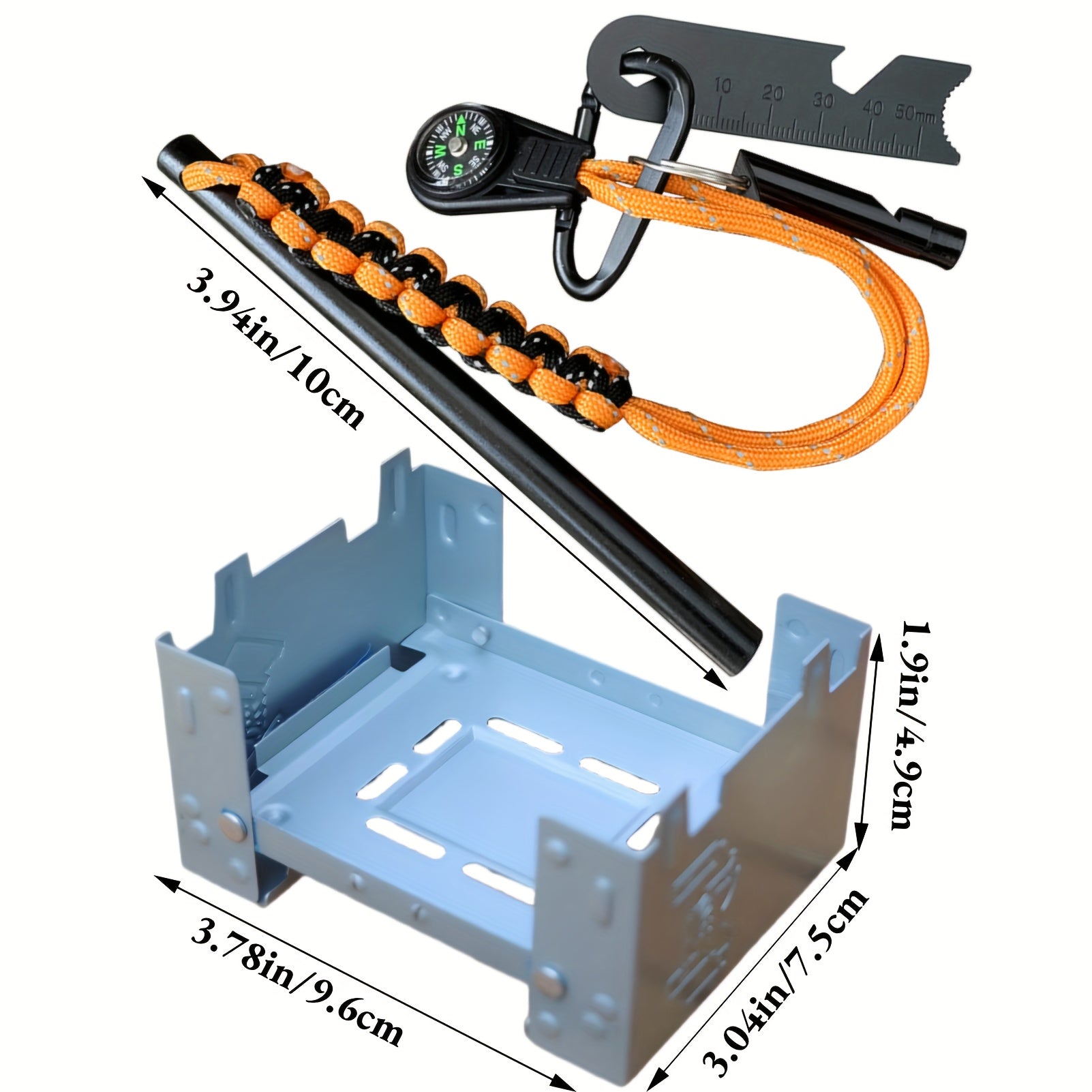 6-in-1 Foldable Emergency Survival Kit, Includes Firestarter, Compass, Scraper, Whistle, Flint, Portable Camping Stove, Ideal for Hiking, Backpacking & Wilderness Exploration, Batteries Not Included