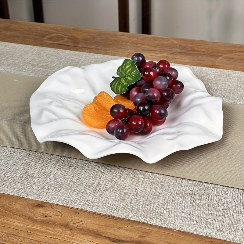 1 pc, Creative Pleated White Ceramic Dinner Plate, Hotel Serving Plate, Pasta Plate, Dessert Plate, Restaurant Commercial Plate, Dessert Tray, Sashimi & Sushi Platter