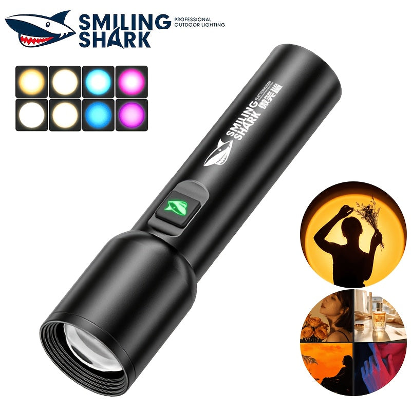 1PC RGB Photography Flashlight SMILING SHARK LED Torch SD5464 Zoomable Multi-Mode Type-C Charging White/Orange/Warm/Blue/Pink/Purple Dimmable Fill Light Colorful Ambient Light for Photography Lighting