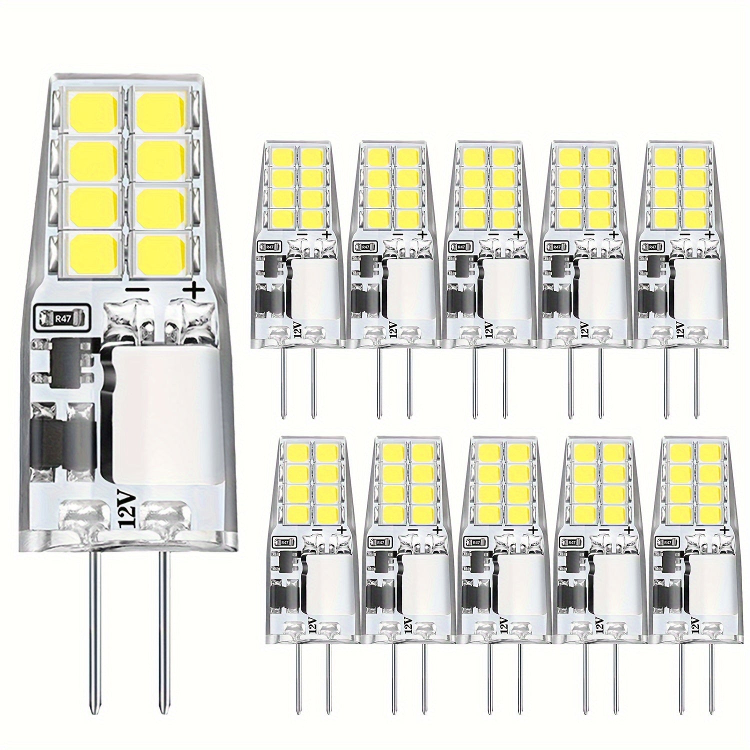 10-pack G4 type LED bulb, low voltage 16 LED beads, AC/DC 12V, flicker-free, 2W warm white 2700K / cool white 6000K, small bulb