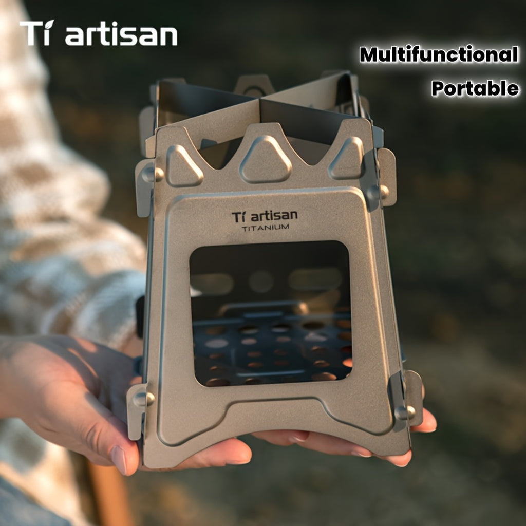 Tiartisan 1-Pack Pure Titanium Camping Stove, Detachable Portable Card Stove, Ultra-Light Multi-Functional Outdoor Survival Camping Stove with Stand (Holds Small Cookware When Assembled), Includes Storage Pouch