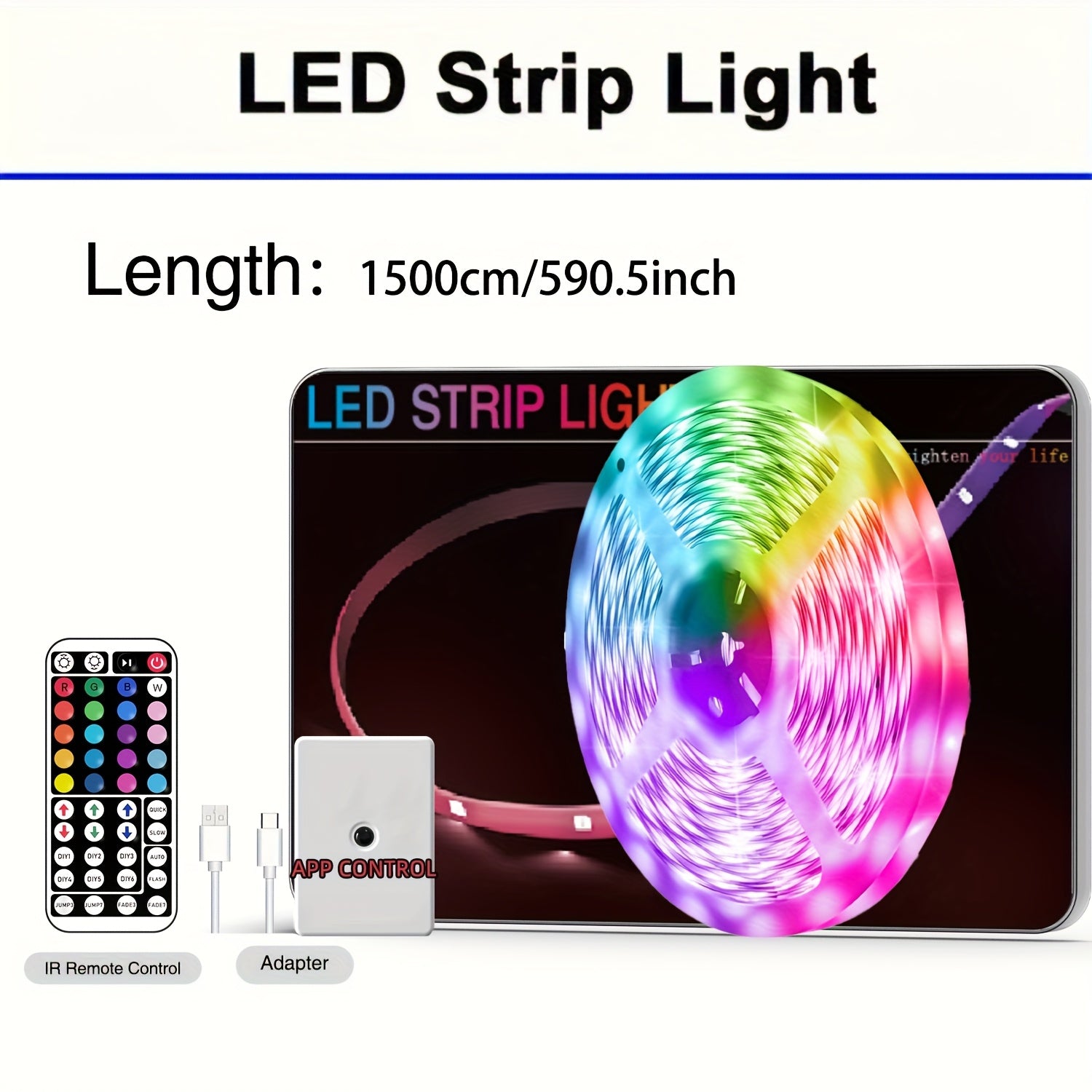 100英尺 RGB LED灯带，带App和遥控器，可同步音乐实现动态颜色变化，非常适合装饰卧室、厨房、派对