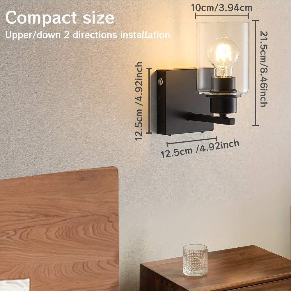 Battery Operated Wall Light Set 2/1, Rechargeable, Dimmable, Remote Control, Touch Control, USB-C Charging, Suitable for Living Room, Bedroom Black (Bulbs Included)