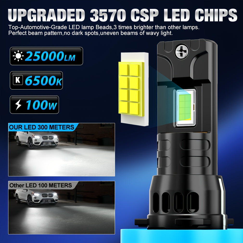 2 Pcs H11 Headlight Bulbs High Brightness 25000 Lumens 100W High Power LED Car Bulbs, Compatible with Car Headlight Bulbs H11 H8 H9 H16 9005/HB3 9006/HB4, Provide 6500K White