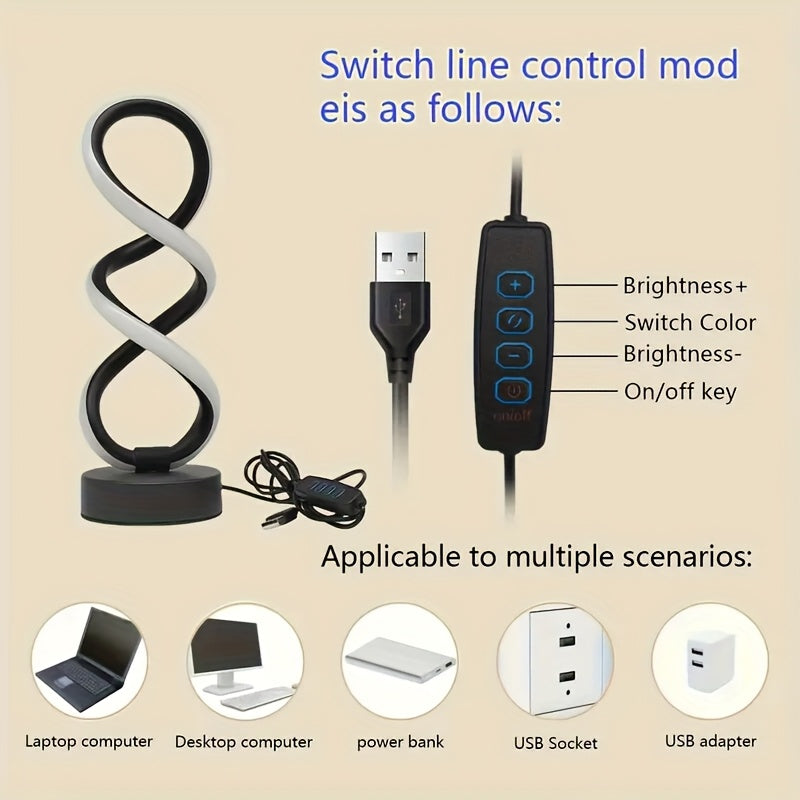 1/2-pack spiral LED table lamp, dimmable modern push-button control desk light, 10-level brightness adjustment, metal power supply, suitable for bedrooms, living rooms, offices and other indoor spaces, excellent home decoration