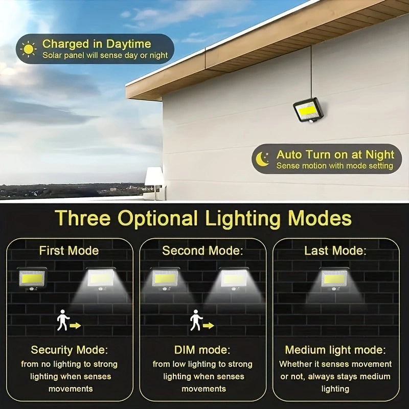 100 LED Solar Wall Light Outdoor Solar Garden Wall Light, with 3 Lighting Modes Motion Sensor Solar Spotlight, for Garden Decoration, Street, Porch, Courtyard Light