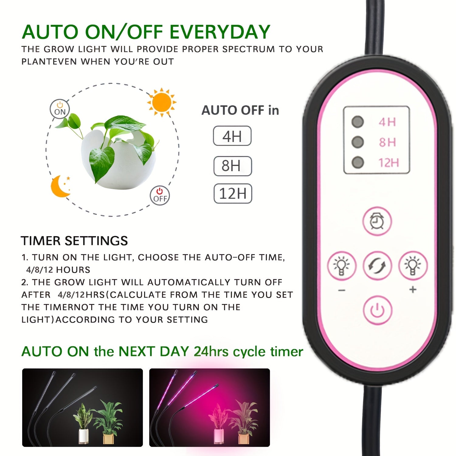 LED Plant Grow Light, 3 Color Modes Dimmable, 4/8/12H Timer, Full Spectrum Grow Lamp for Home Vegetable and Flower Planting