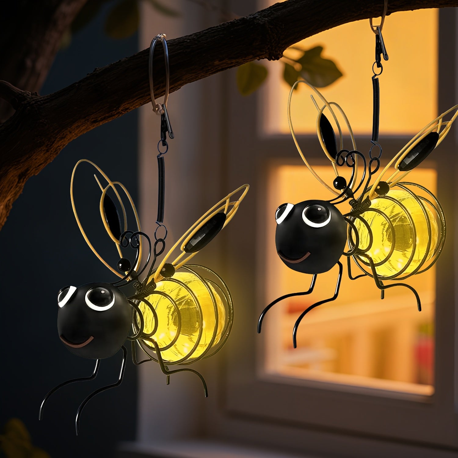 Outdoor Bee Lighting Decoration - Solar Hanging Bee Decoration with Flexible Spring Outdoor Hanging Solar Light, for Garden Decoration, Courtyard, Yard, Porch & Birthday Gift (Yellow)