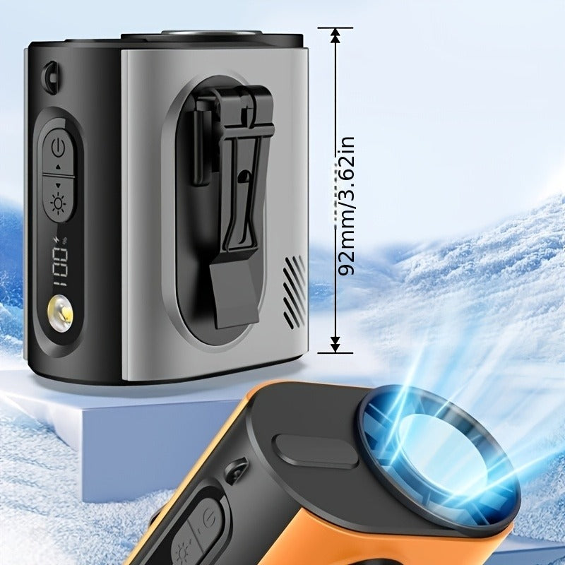 Construction Site Cooling Fan, USB Rechargeable Built-in Battery, Waist & Neck Wearable with Bracket, Brushless Motor Personal Cooling Fan, Powerful Wind & Ice Cooling Feeling