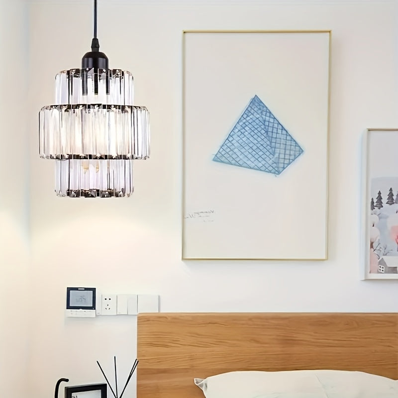 1 piece, modern crystal pendant light, modern chandelier with crystal plate metal lampshade, height-adjustable ceiling light, pendant light for bars, restaurants, living rooms, ceiling lighting fixture above sinks, E26/E27 base (bulb not included)