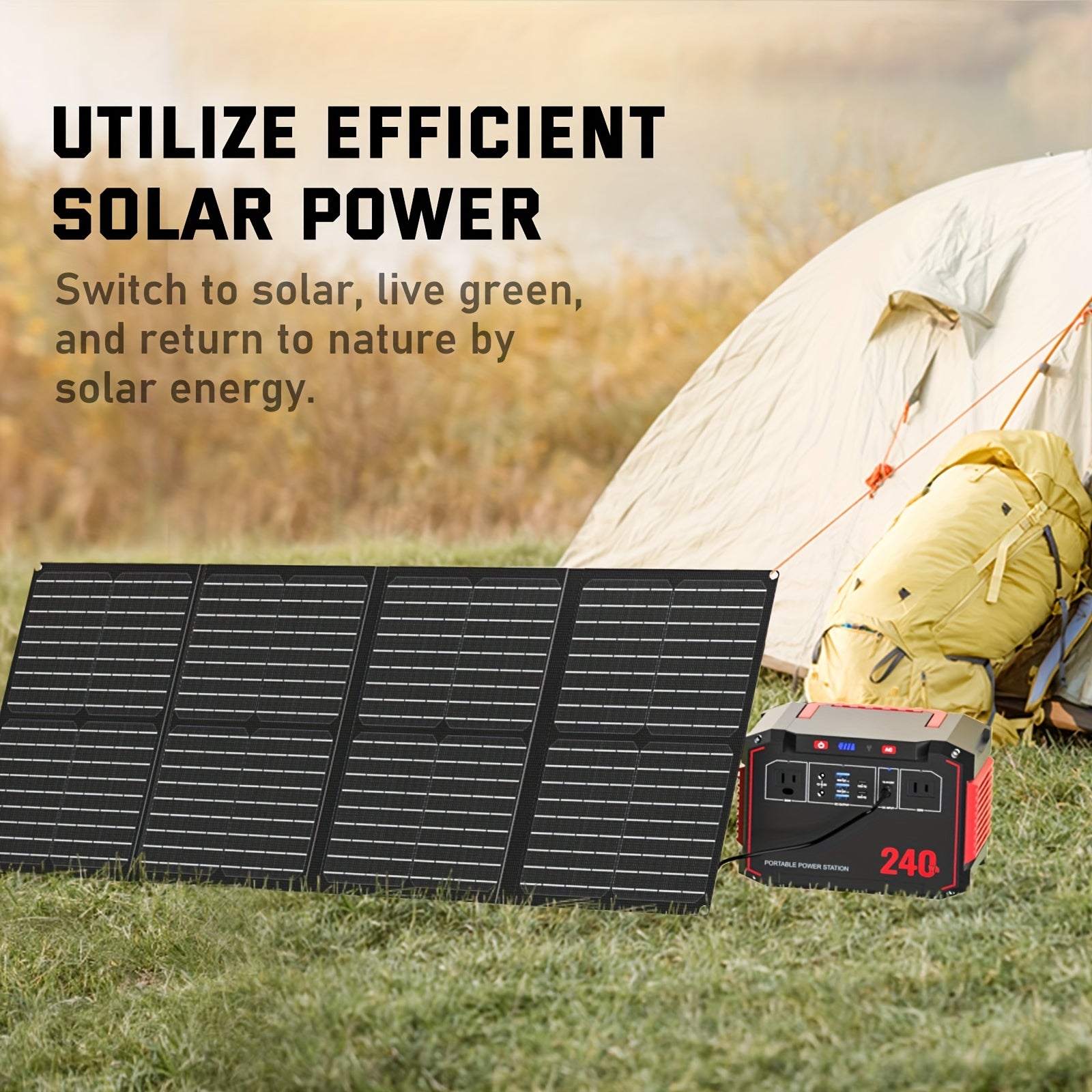 便攜式太陽能發電機電源站 237Wh，含 60W 太陽能板/88Wh &30W SL/111Wh &30W SL，或 88.8Wh/237Wh。具備 2*AC/USB-C PD/USB QC3.0/DC 輸出，LED 緊急電源燈，適用於戶外露營、房車旅行、緊急情況，送禮首選
