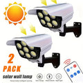 2Pcs Solar Outdoor Motion Sensor Spotlight, 77 LED High Bright Wireless Security Light, Fake Camera Design with Remote Control, Ideal for Hotel Porch Garden Patio Driveway Yard Garage Farm