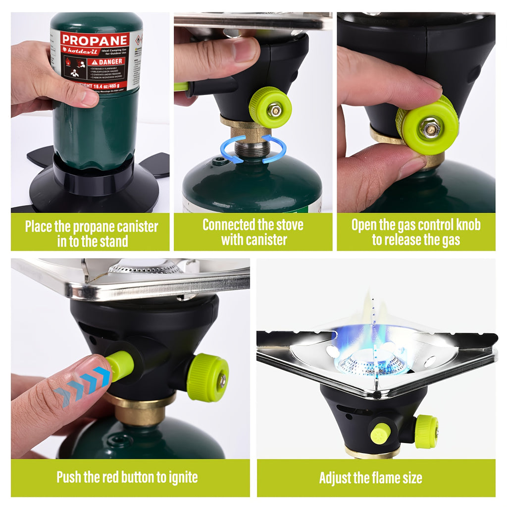 Bottled Propane Camping Stove with Gas Canister Base, Lightweight Propane & MAPP Gas Camping Stove, Instant Ignition Design, Ideal for Hiking, Backpacking & Outdoor Cooking.