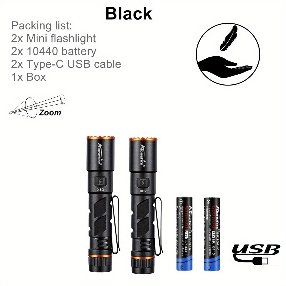 2 Pack Mini Zoom High-Brightness Pen Light, Palm-Sized LED Flashlight, Type-C USB Rechargeable Portable Night Light & Emergency Light, Pocket-Sized Magnetic Flashlight for Women's Bags, Outdoor Camping