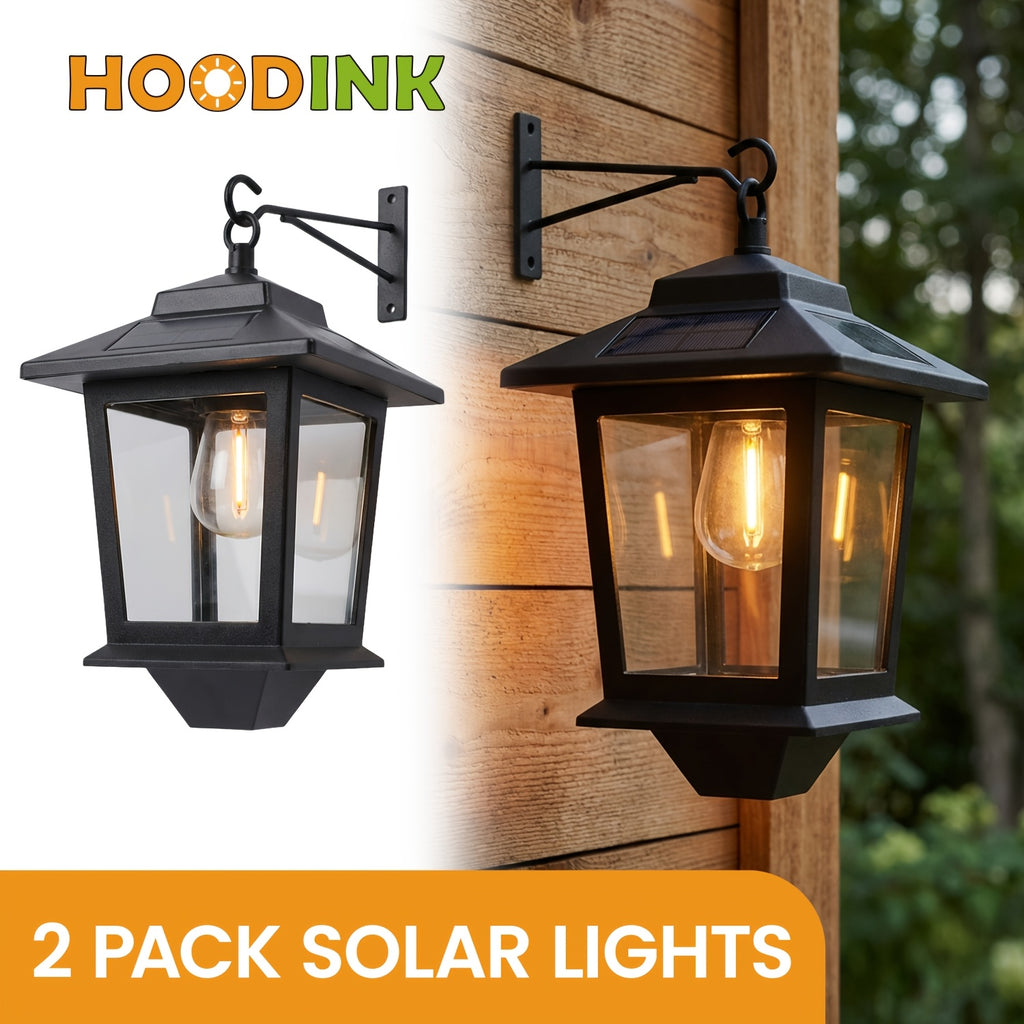 2 Pack Solar Wall Light Set, Designed for Outdoor Use, Equipped with 4 Solar Panels, LED Light Runs from Dusk to Dawn, Rustproof and Waterproof, Hooks Included
