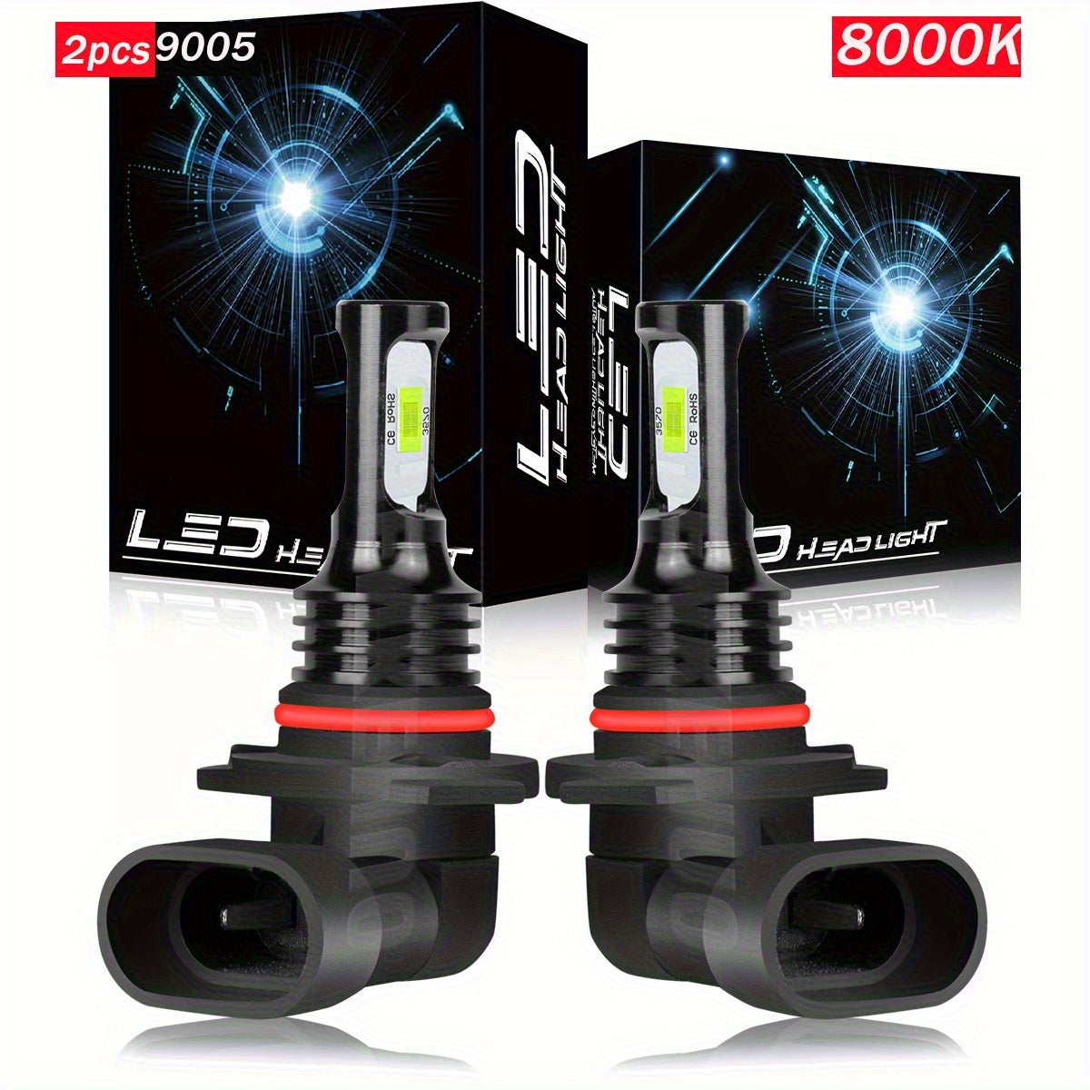 2 LED Headlight Bulbs, 9005/HB3, 9006/HB4, H3, 5202/2504, H11 Fog Light Bulbs, Super Strong 8000K Blue Light, Plug-and-Play Car Headlights