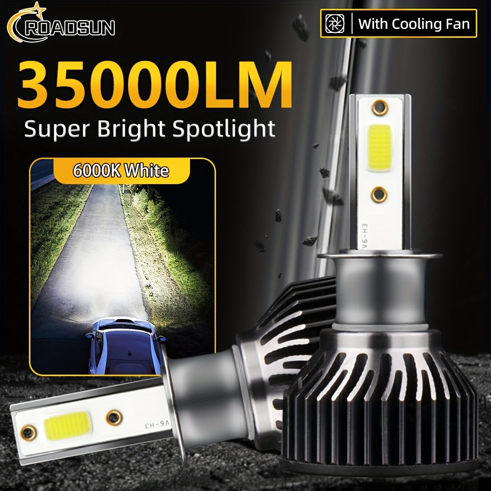 2-Pack High Brightness LED Headlight Bulbs, 35000 Lumens and 220W, Compatible with H1, H7, H11, 9005, 9006, H4, 9004, 9007 and H13 Sockets. Emits Bright 6000K White Light, Provides 300% More Brightness, Designed for Night Visibility