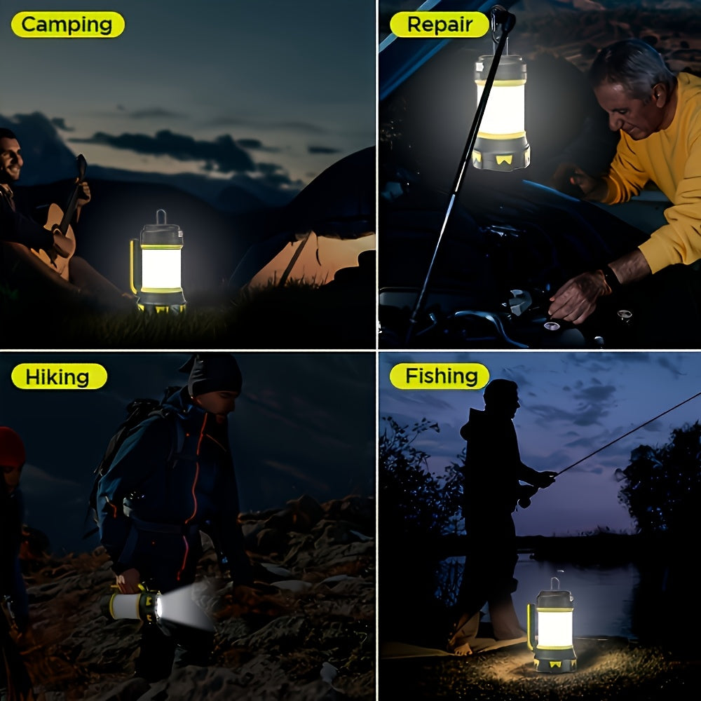 Rechargeable Flashlight Camping Lantern, 6 Lighting Modes, Super Bright LED Spotlight, 3000mAh Battery, Foldable Hook & Side Light, Handheld Torch for Emergency Power Outage Hiking Camping