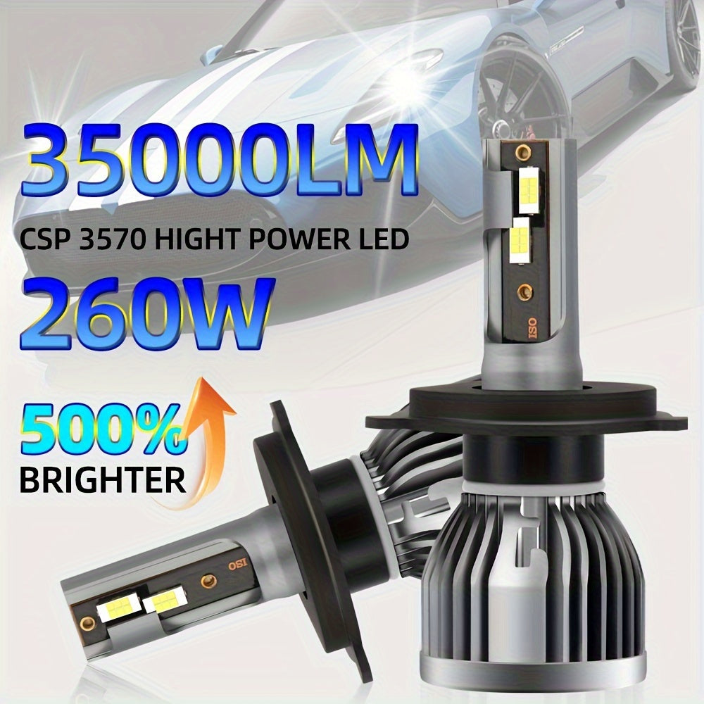 Set of 2 LED Car Headlights, Compatible with H4, H1, H3, H7, H11, 9005, 9006, 9012, H13, 9007 and 9004, 6000K White Light, 35000 Lumens, 500% Brightness Increase, New CSP Chip Design, High/Low Beam Function