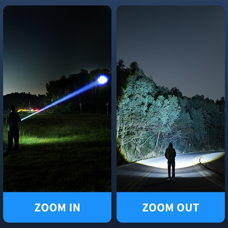 2-Pack Smiling Shark High Lumen LED Flashlight, Rechargeable Handheld Light, Super Bright Torch with Portable Clip Spotlight, 3 Light Modes, Built-in Battery, Type-C Fast Charging, for Camping Hiking Emergency SD7115