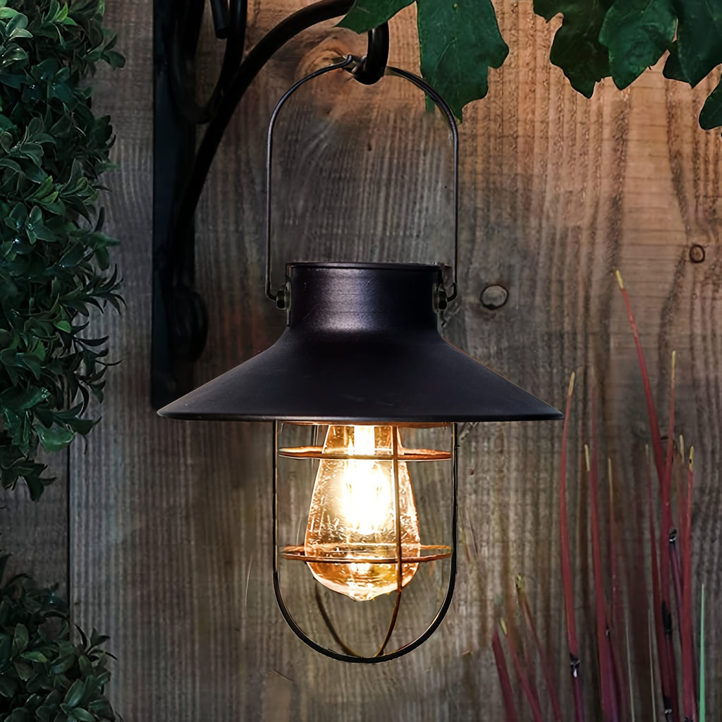 Solar portable hanging light, copper metal Edison warm light bulb, courtyard, patio, porch, pathway lighting, Halloween, Christmas holiday decorative gift, vintage outdoor decorative light