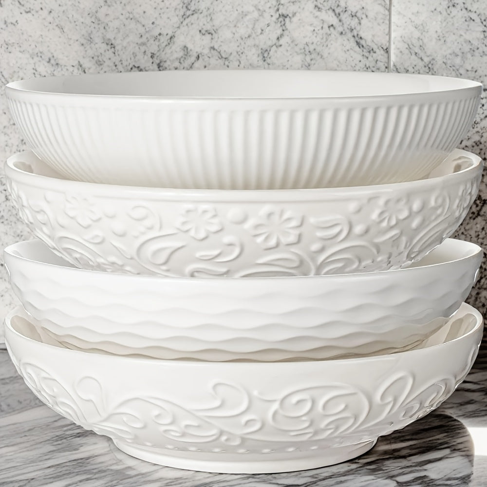 4-Pack Alterna Embossed Ceramic Bowl Set, Christmas Special: 30oz Pasta & Salad Bowl – Perfect for Halloween & Thanksgiving Gifts – Microwave & Dishwasher Safe