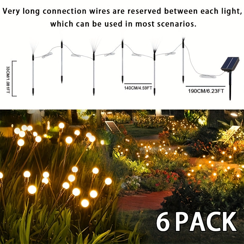 6 Pack Smart Solar Firefly LED Light for Outdoor Decoration, Equipped with Smart Sensor, Perfect for Garden, Patio, Walkway and Party Events