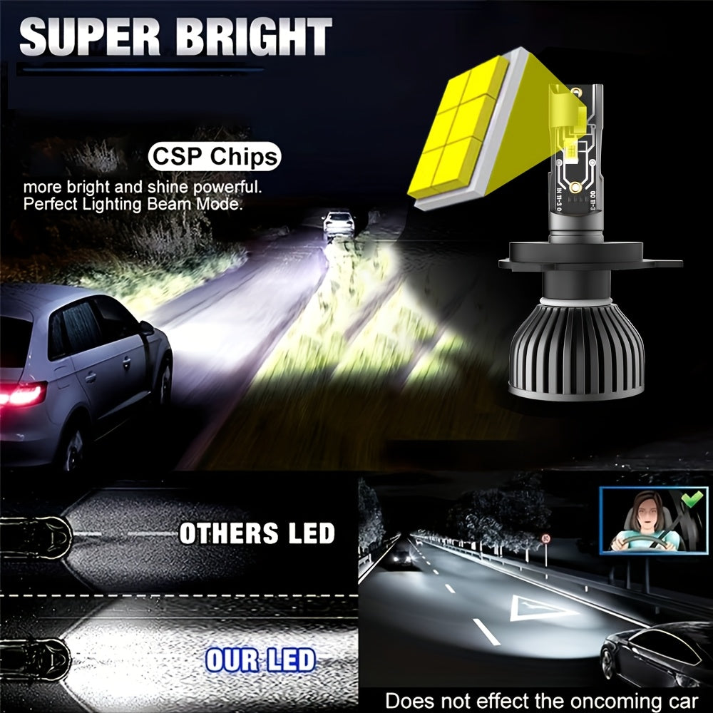 2 High Power Super Bright LED Bulbs H4/9003/HB2-C045 H7/H18/H1/H4/9003/HB2/H11/9005/H16/H9, 20000 Lumens, 6500K, 360° Beam Angle, Car Headlights, Plug-and-Play, 12V