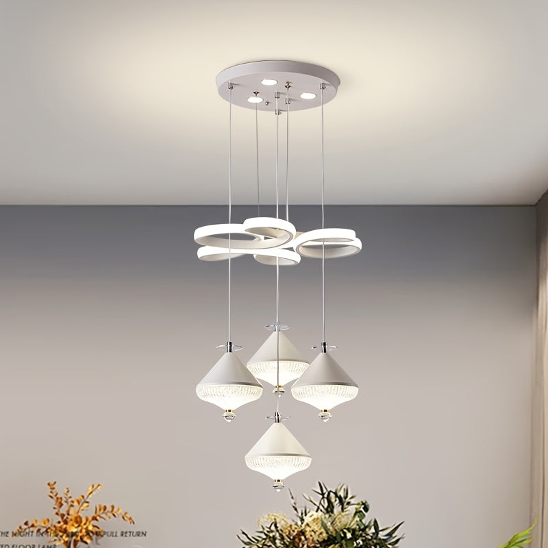 LED Indoor Pendant Light 4-Head Flower Spike Pendant, 3-Color Temperature Adjustable Color Temperature Lighting Fixture, Suitable for Kitchen and Dining Room
