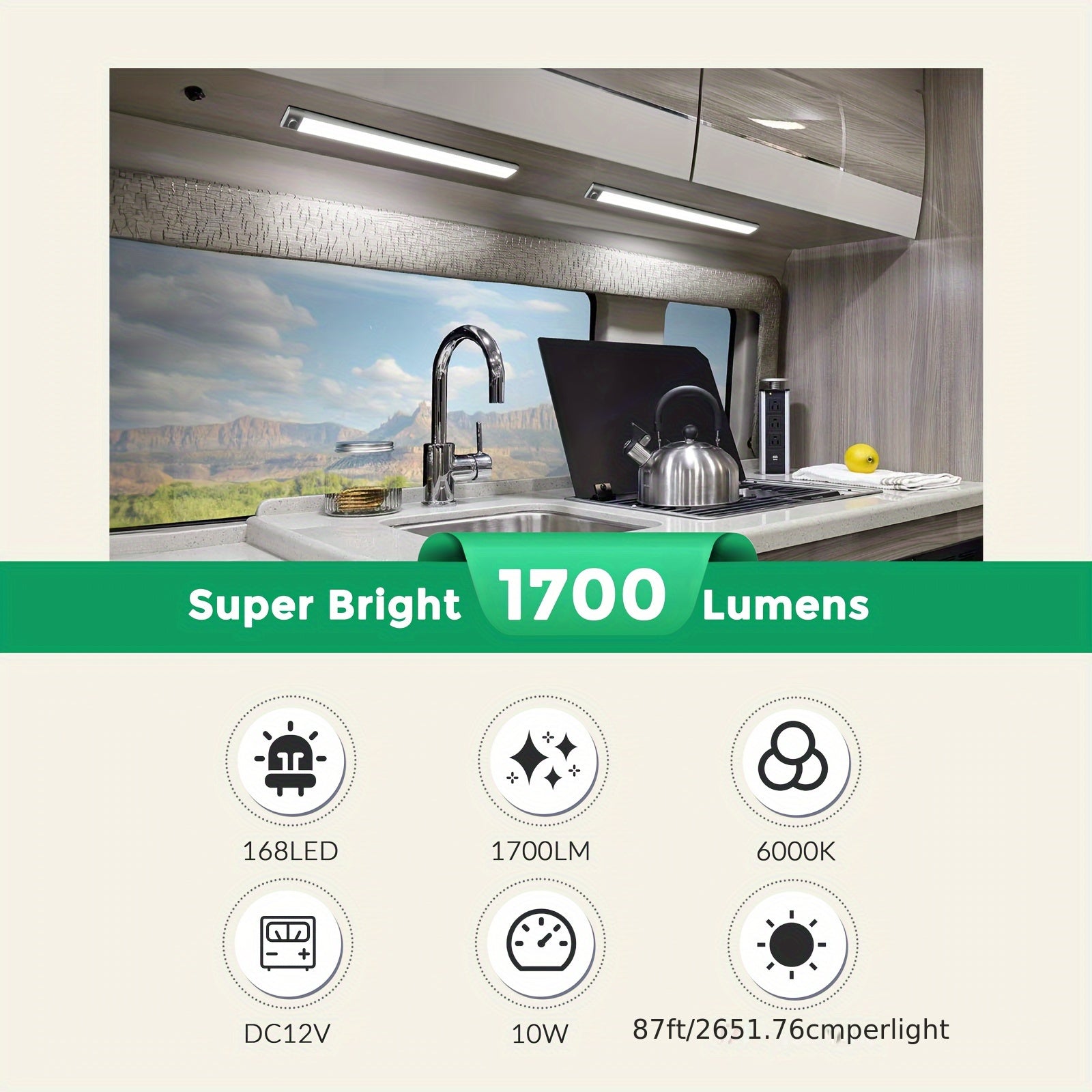 12v LED 内部灯条， 168LED 1700LM 10W， 直流 12 伏 LED 灯条带开/关开关， 用于封闭式货物拖车， 汽车房车货车卡车露营船大篷车房车