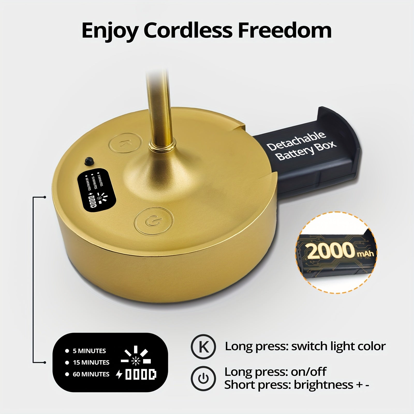 1-Pack Wireless Wall Light (Bulb Included), 3 Color Temperatures Adjustable, with LED Display and Remote Control, Rechargeable Battery 2000mAh (Removable Battery Compartment for Easy Replacement and Charging)