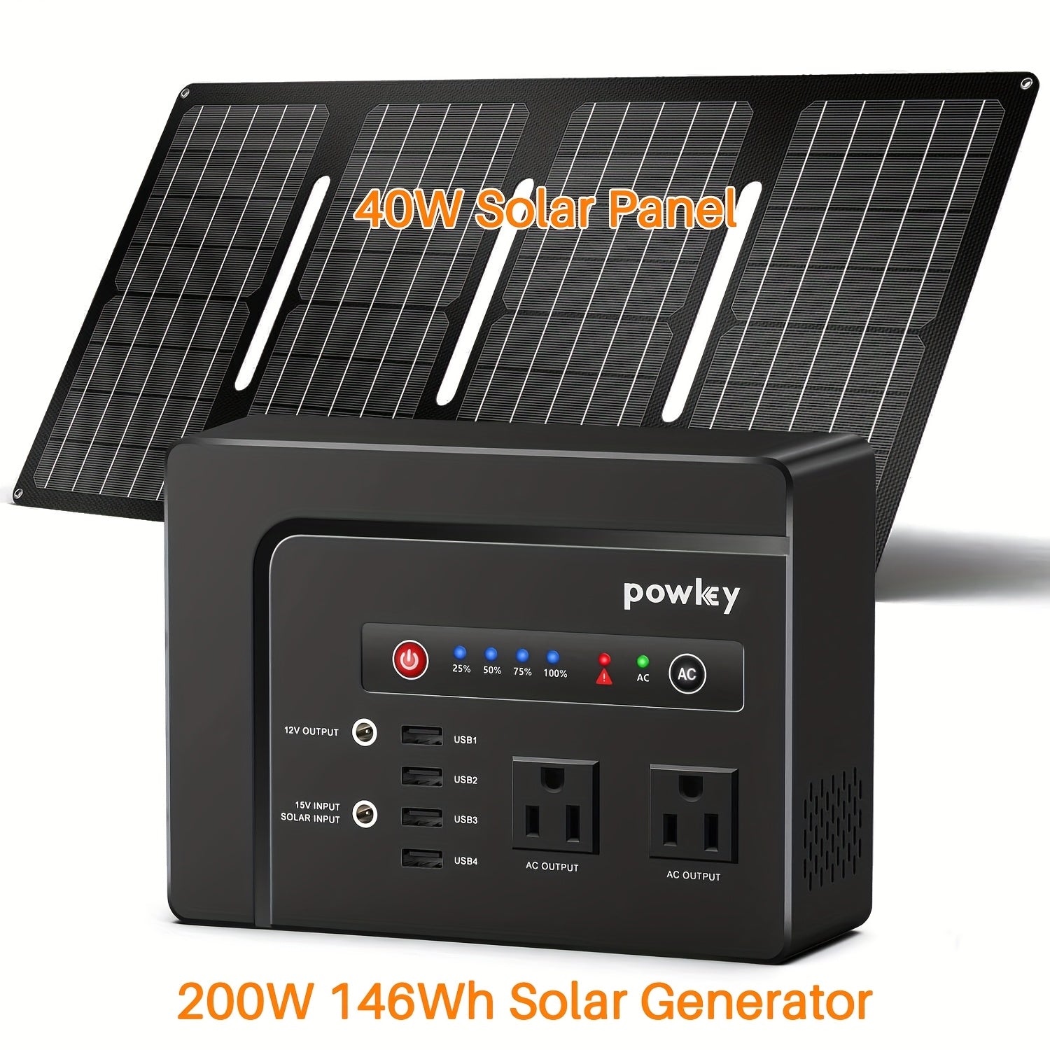 行動式電源站100W/200W，配備30W/40W行動式太陽能充電板套件，97.68Wh/146Wh行動式太陽能發電機鋰離子電池組，帶AC DC USB輸出埠，適用於颶風停電、戶外露營、房車旅行電源包