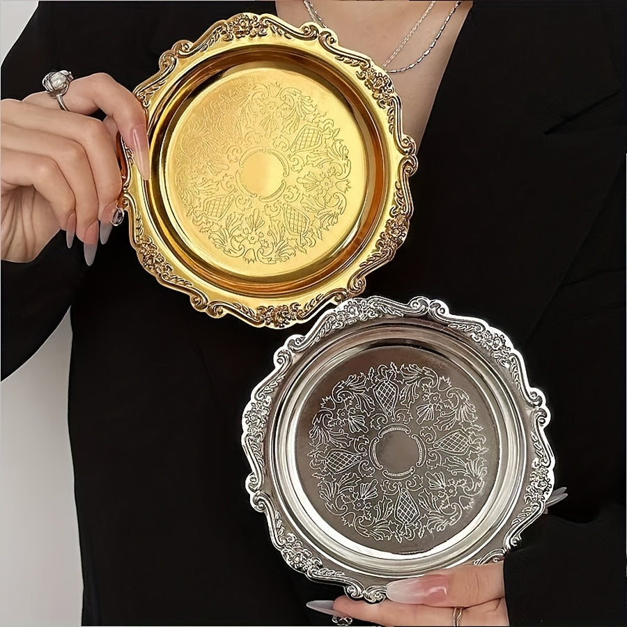 Set of 4 Metal Cake Plates, for Afternoon Tea, Serving Pastries, Snacks, Fruit, or as Decorative Jewelry Organizer (Not Food Contact)