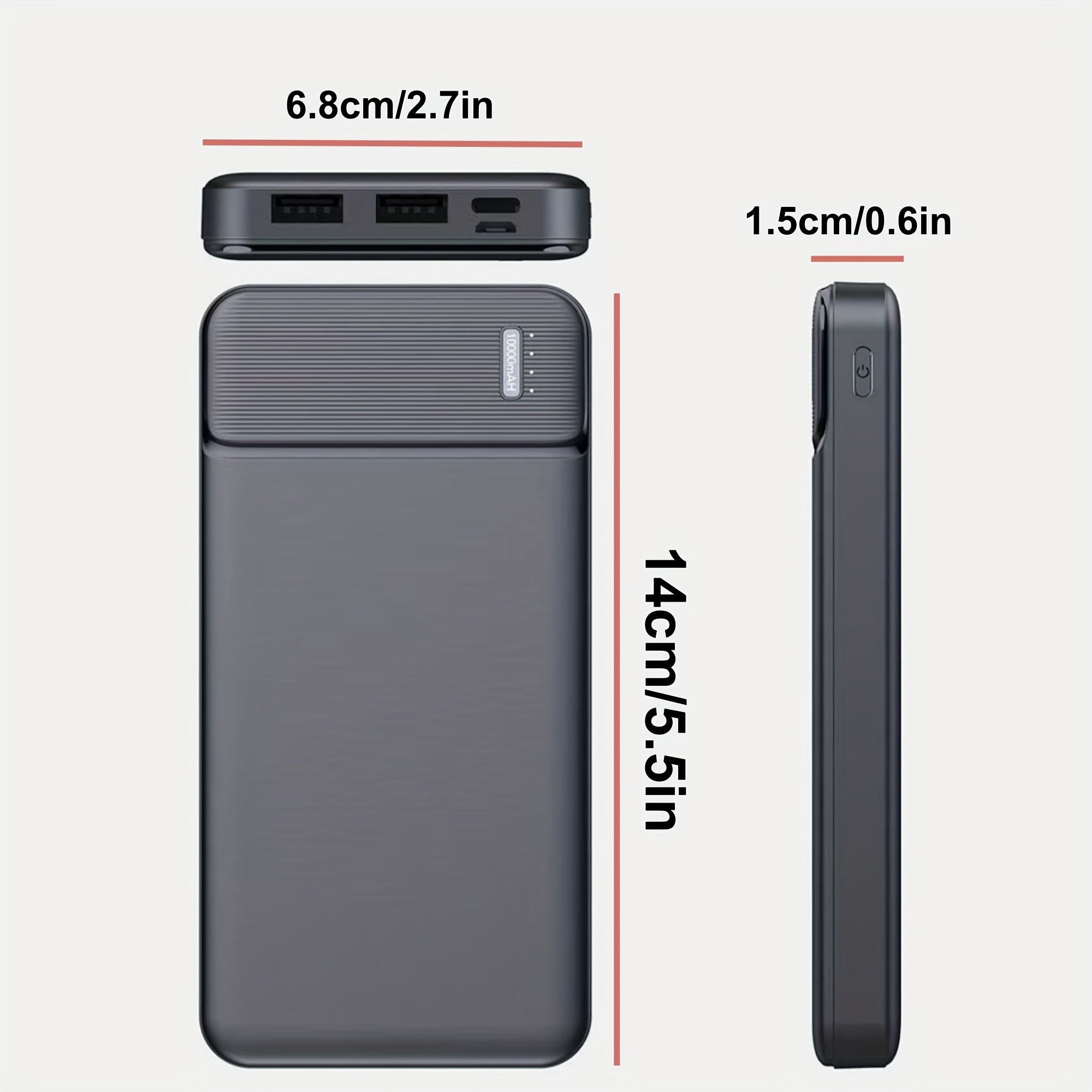 Portable Power Bank with a Capacity of 10000Mah, Featuring PD 22.5W And USB-C Input/Output, Suitable for Charging Smartphones, Smartwatches, Tablets, Heated Clothing, And More
