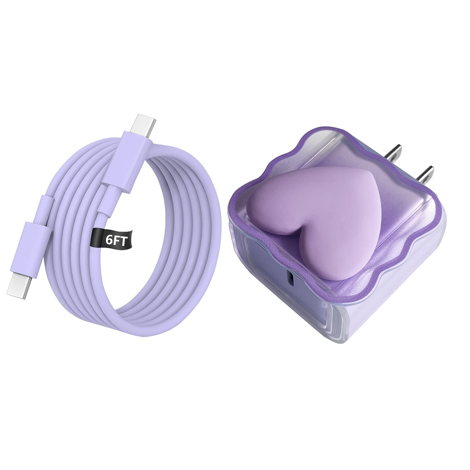 20W PD USB-C Fast Charger with Heart-Shaped Design, Includes 6ft Cable for Samsung S24/S23/S22/S21/S20 (Plus Ultra), 20/10/9/8, Pixel 6/5/4 Pro XL - Multicolor Options, Mobile Device Charger|Decorative Cable|Pastel Charging Accessories, Fast Charger for A