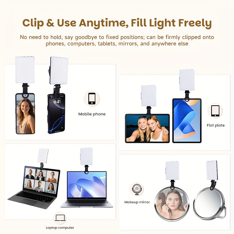 VL-60BI Rechargeable LED Video Light, Clip-on Fill Light, 2000mAh Battery, USB Charging, Bi-Color Dimmable, for Vlog Live Streaming Conference Photography
