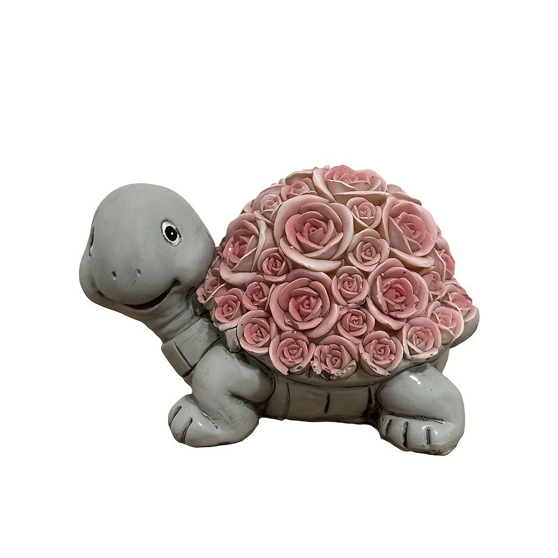 1PC Solar Light, Resin Craft Turtle Statue Light, Creative Turtle with Rose on Shell, IP44 Outdoor Landscape Decorative Light, Courtyard Garden Lawn Ambient Light, Birthday Party Decorative Light, Valentine‘s Day Gift, Gift for Family and Friends