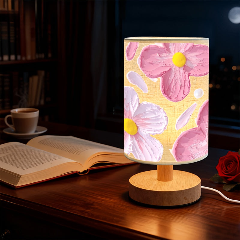 Dreamy floral background print ambiance bedroom table lamp with pink falling petals, suitable for living room and dining table lighting, indoor table lamp with lampshade, decorative lighting piece, perfect as a gift for Thanksgiving