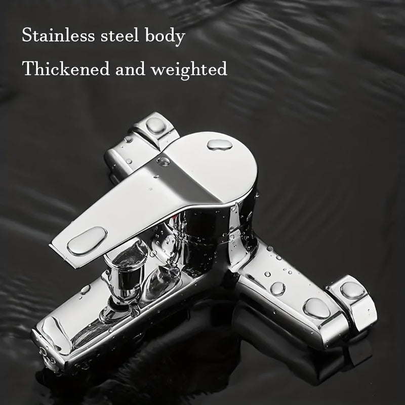 304 Stainless Steel 3-in-1 Wall Mount Shower Faucet - Dual-Function Thermostatic, Polished Chrome Finish, Cartridge Included, Easy DIY Install for Sink, Shower, Bathtub - Modern Aesthetic Design