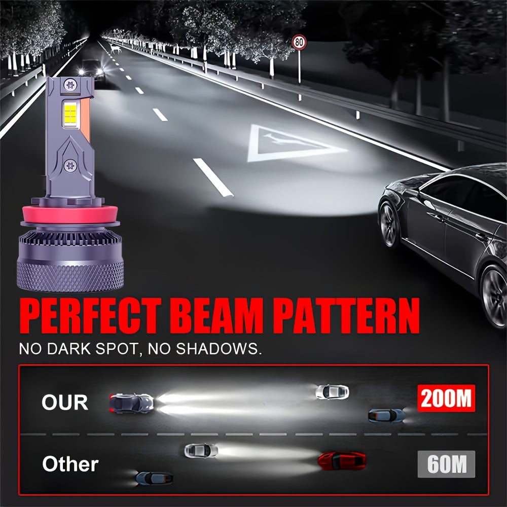2-Pack - H11/H7/H4/H1, 9005/9006/9012 LED Headlight Combo Bulbs | High/Low Beam Integrated, 6500K Super White High Brightness, 40000 Lumens, Universal Car Headlight, No Battery Needed