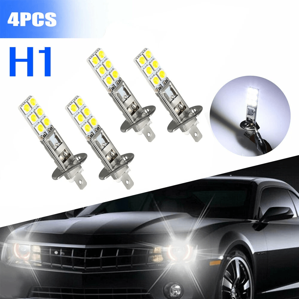 4x白色H1 5050 LED大灯灯泡高低光束灯6000K雾灯100W