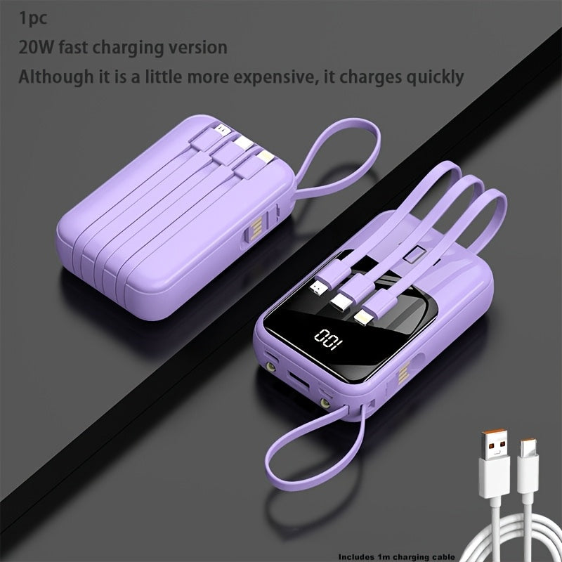 10000毫安大容量迷你充電寶，配備5W-20W快充輸入輸出口線，LED智慧電量顯示，適用於iPhone 16/15/14/13及安卓裝置